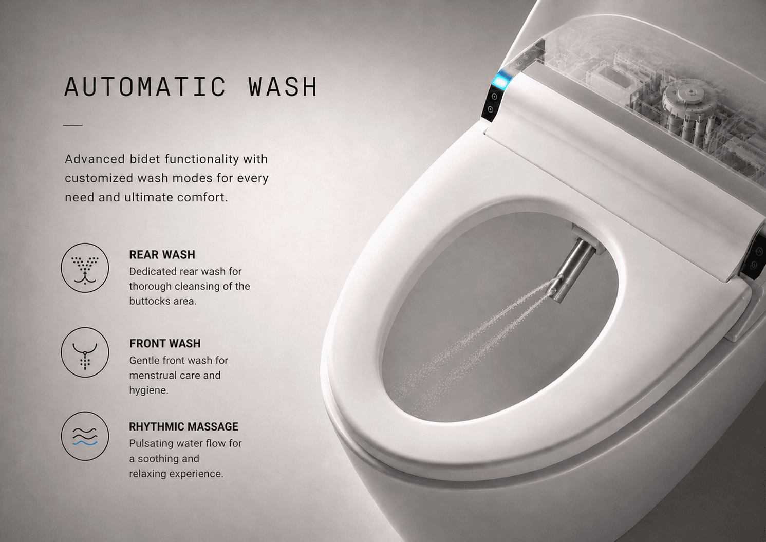 Automatic wash - rear wash, front wash and rhythmic massage modes